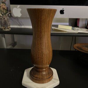 Wooden Bud Vase 7 inches High 3" Wide Unsigned Vtg No Damage Heavy Beautiful